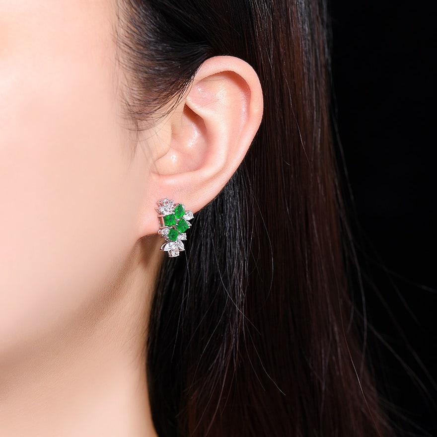 14k Gold 3.19 Ctw Vivid Green Natural Emerald & Sapphire Earrings - 5