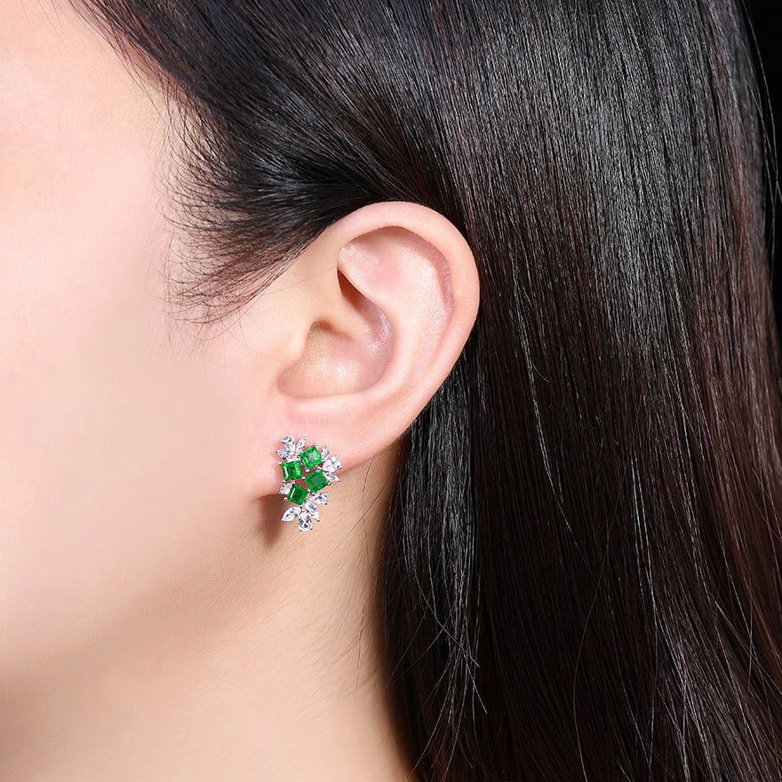14k Gold 3.19 Ctw Vivid Green Natural Emerald & Sapphire Earrings - 6