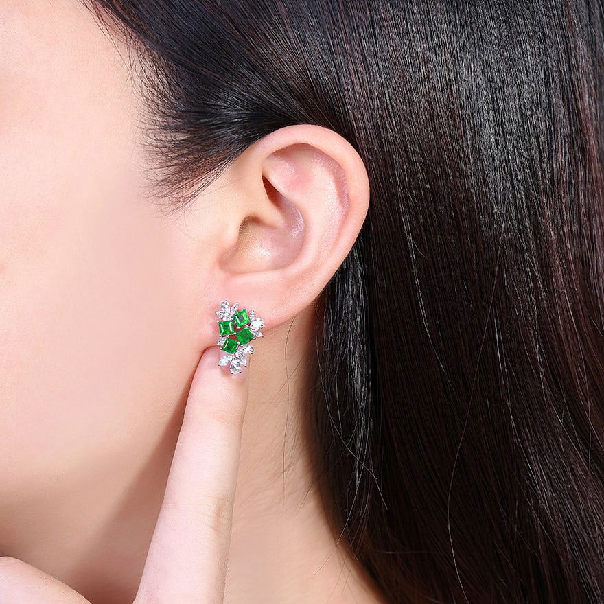 14k Gold 3.19 Ctw Vivid Green Natural Emerald & Sapphire Earrings - 7