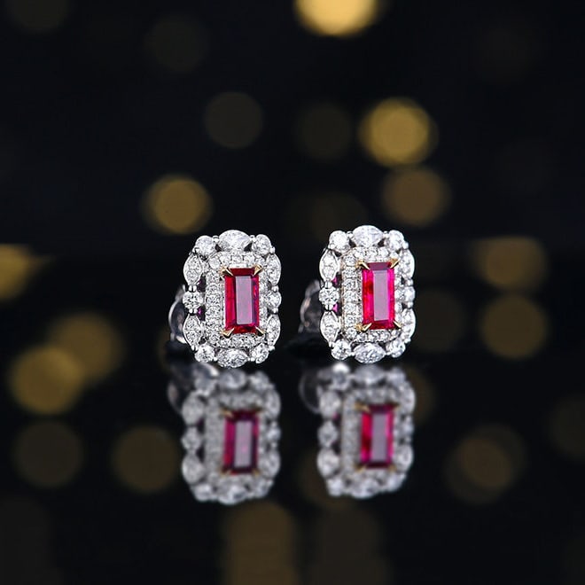 14k Gold 0.98 Ctw Natural Ruby & Diamond Earrings - 3