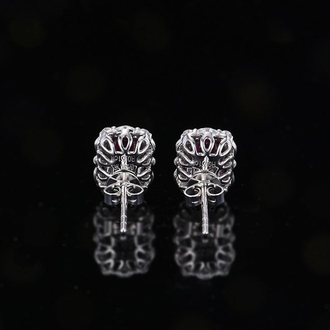 14k Gold 0.98 Ctw Natural Ruby & Diamond Earrings - 4