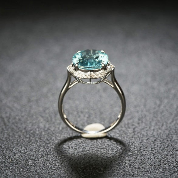 14k Gold 4.69 Ct Natural Aquamarine & Diamond Ring - 6