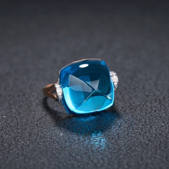 14k Gold 22.56 Ct Natural Topaz & Diamond Ring - 2