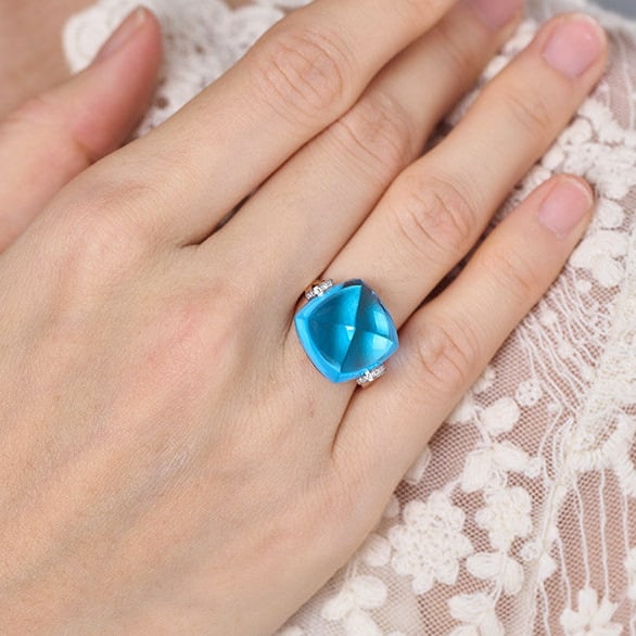 14k Gold 22.56 Ct Natural Topaz & Diamond Ring - 8