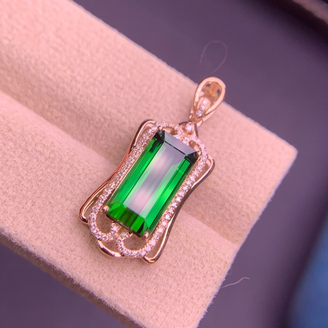 14k Gold 4.1 Ct Natural Tourmaline & Diamond Pendant( Without Chain ) - 2