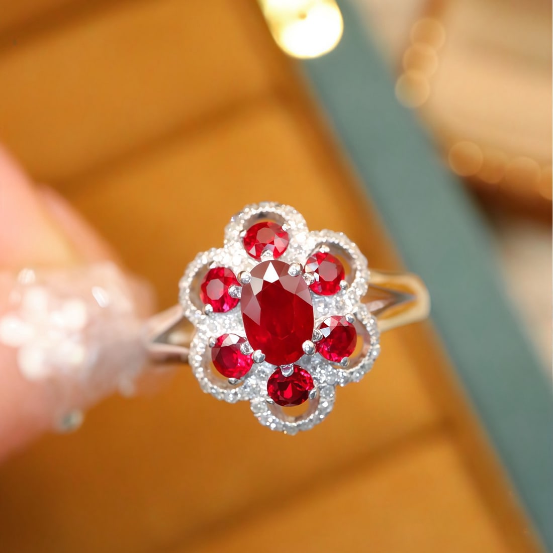 14k Gold 1.01 Ctw Natural Ruby & Ruby Ring: Ref:231130261 // gold content:14k gold // ring size:7. 25us // // main gemstone:ruby // shape:oval // carat weight:0. 55ct // color:red // treatment:natural // // adjacent gemstone 2 : ruby // shape:r