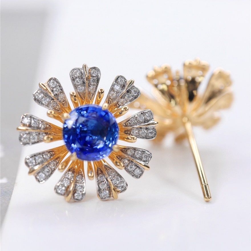 14k Gold 2.57 Ctw Natural Sapphire & Diamond Earrings - 4