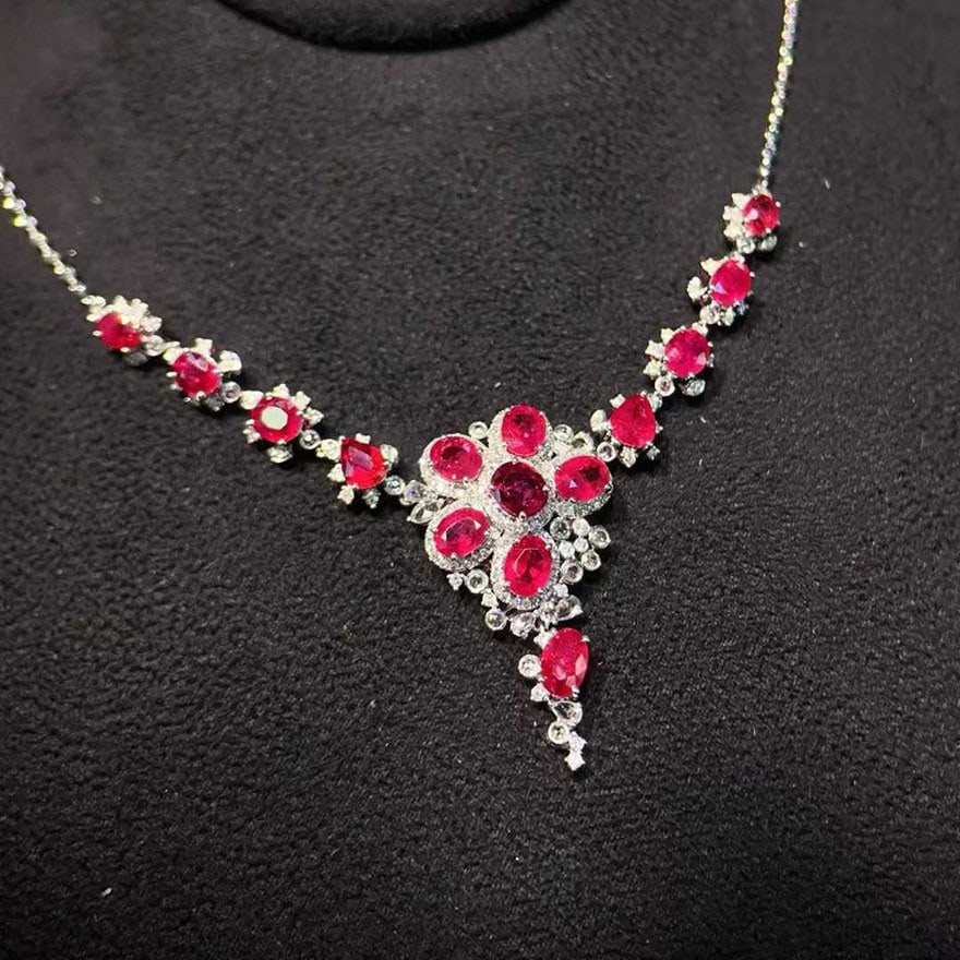 14k Gold 8.65 Ctw Natural Ruby & Diamond Necklace (1 of 5)