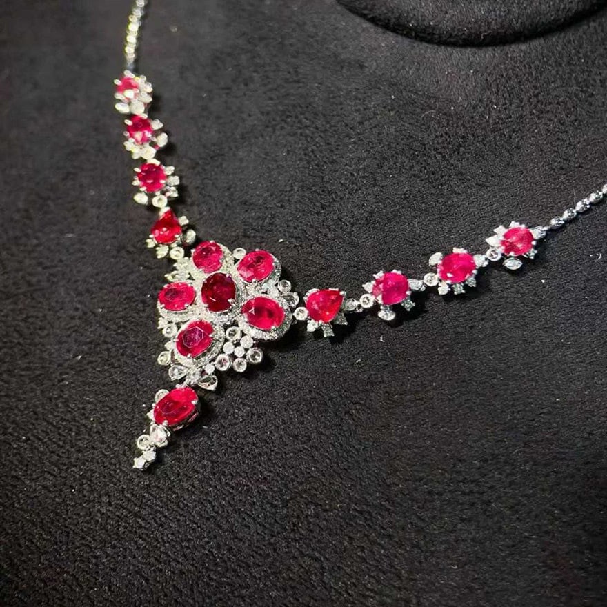 14k Gold 8.65 Ctw Natural Ruby & Diamond Necklace - 2