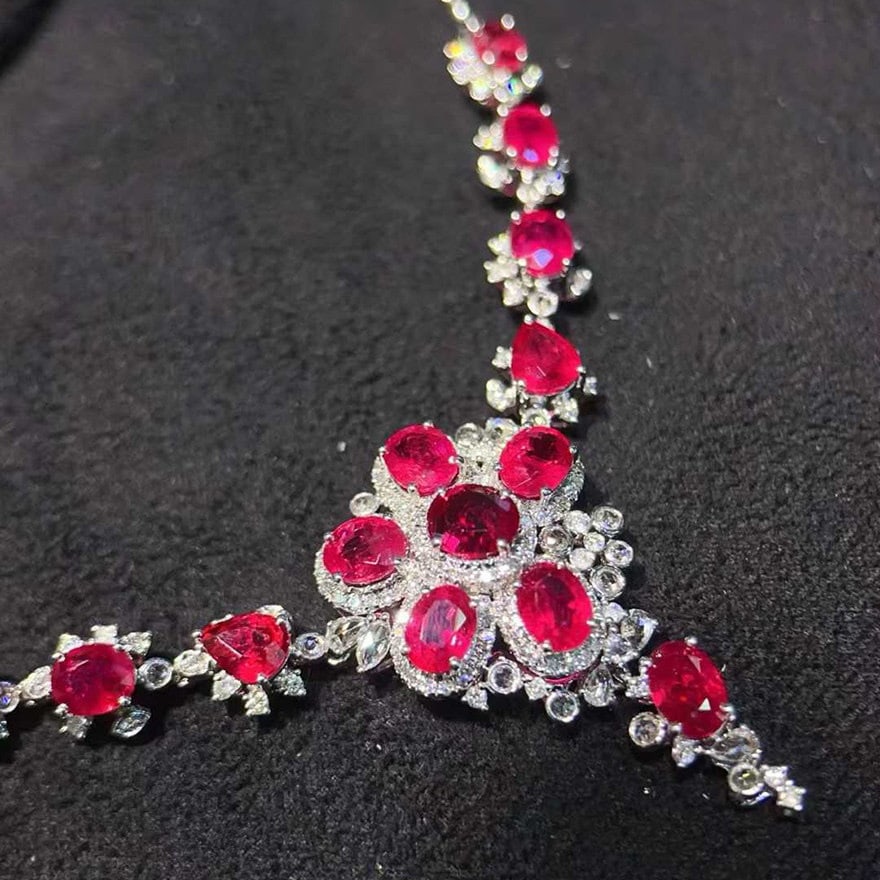 14k Gold 8.65 Ctw Natural Ruby & Diamond Necklace - 3