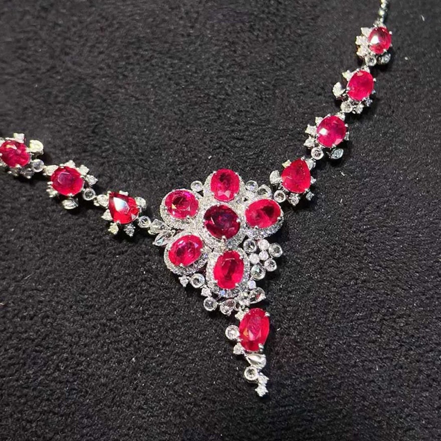 14k Gold 8.65 Ctw Natural Ruby & Diamond Necklace - 4