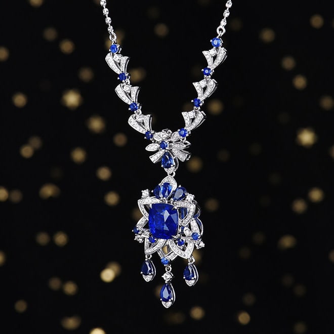 14k Gold 4.79 Ctw Natural Sapphire & Diamond Necklace - 3