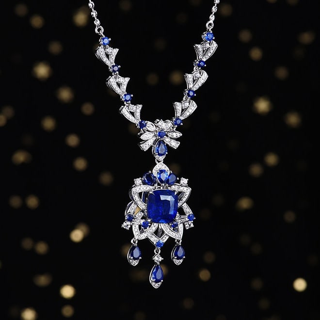 14k Gold 4.79 Ctw Natural Sapphire & Diamond Necklace - 4