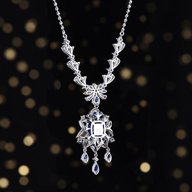 14k Gold 4.79 Ctw Natural Sapphire & Diamond Necklace - 5