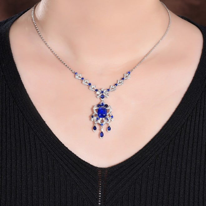 14k Gold 4.79 Ctw Natural Sapphire & Diamond Necklace - 7