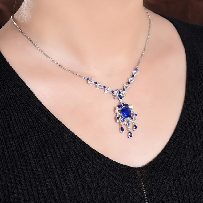 14k Gold 4.79 Ctw Natural Sapphire & Diamond Necklace - 9