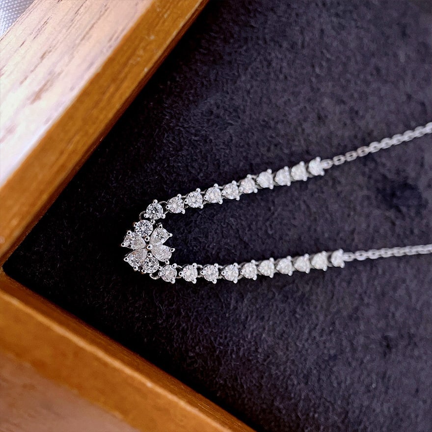 14k Gold 0.78 Ct Natural H Diamond Necklace - 2