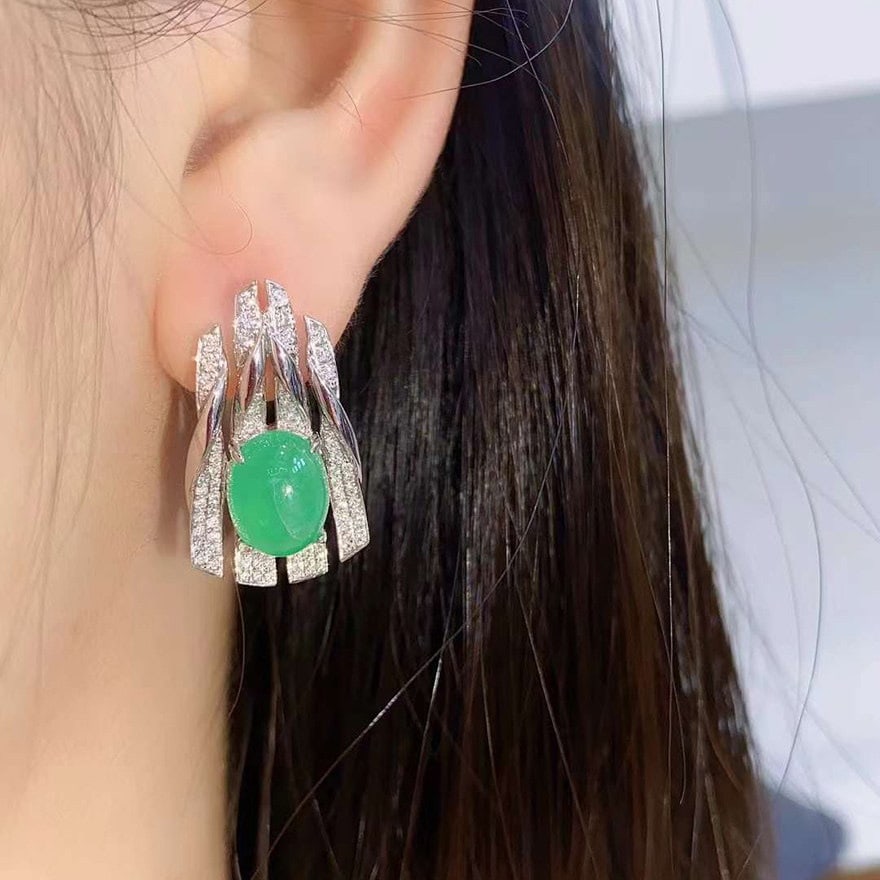 14k Gold 6.49 Ctw Natural Emerald & Diamond Earrings - 4