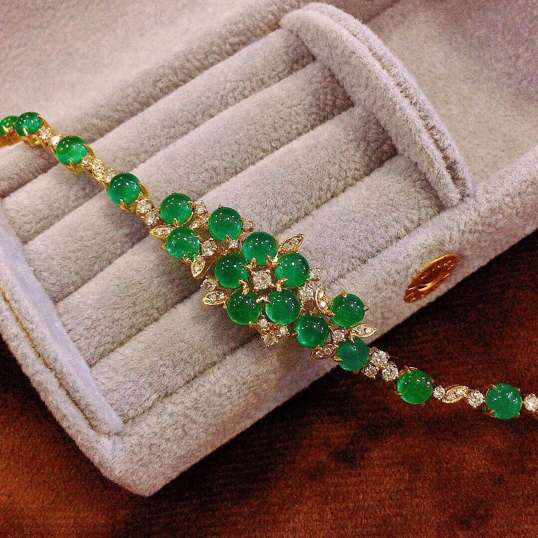 14k Gold 9.99 Ctw Natural Emerald & Diamond Bracelet - 2