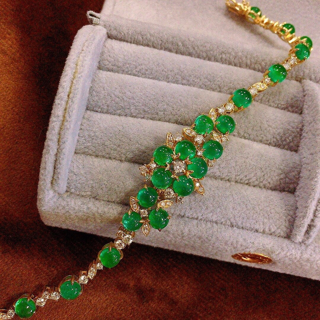 14k Gold 9.99 Ctw Natural Emerald & Diamond Bracelet - 3