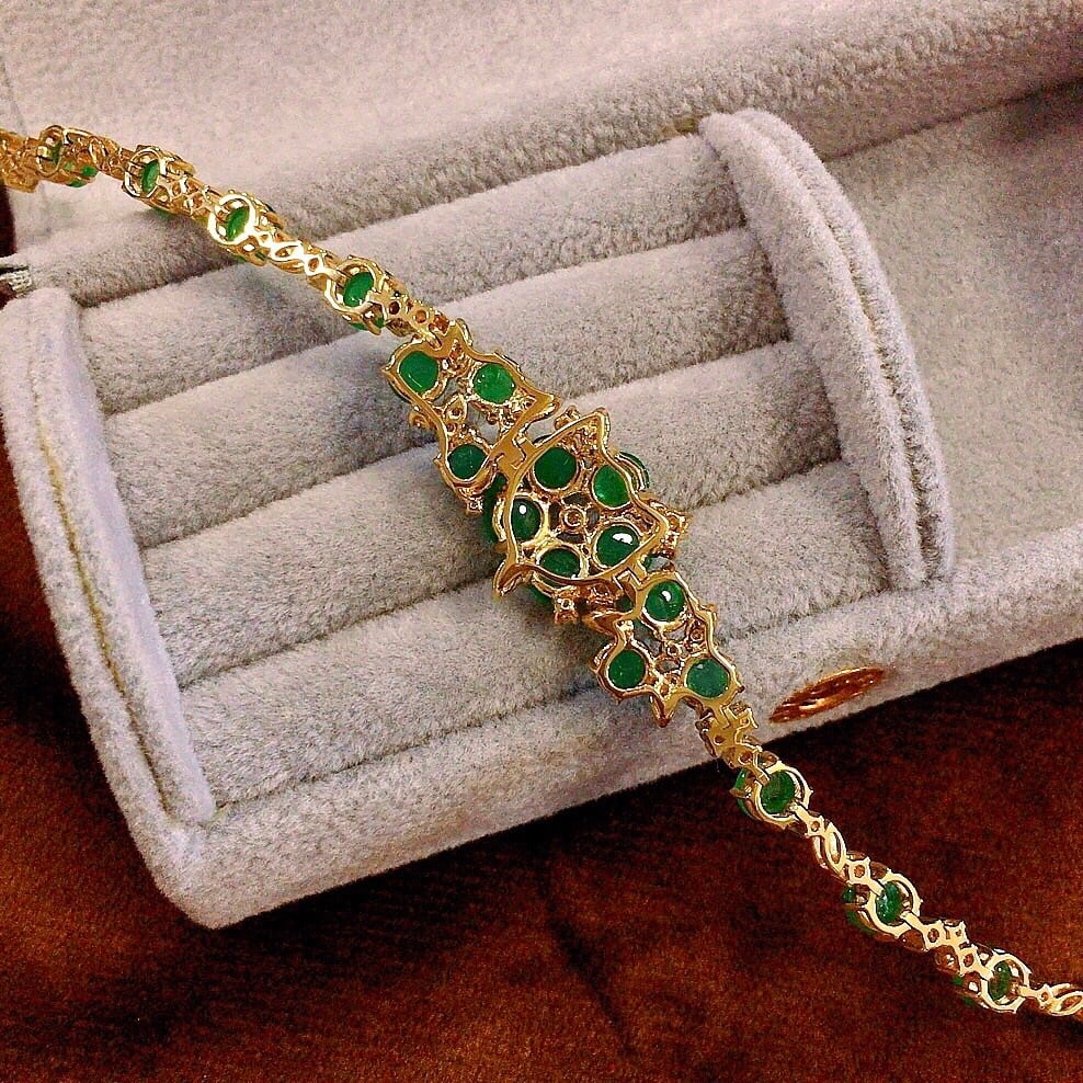 14k Gold 9.99 Ctw Natural Emerald & Diamond Bracelet - 5