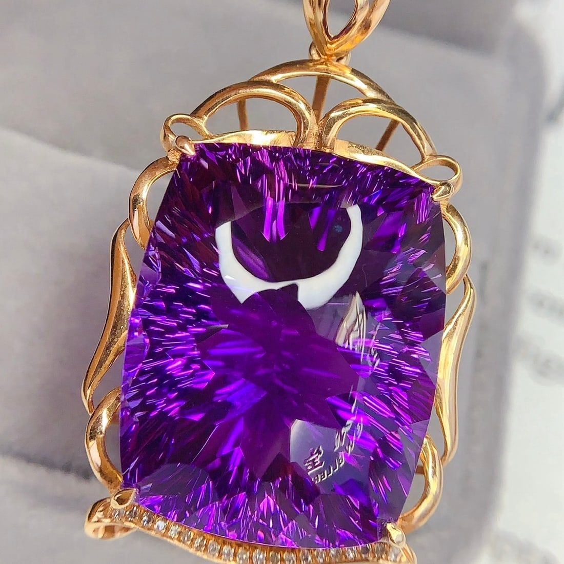 14k Gold 45.3 Ct Natural Amethyst & Diamond Pendant( Without Chain ) - 2