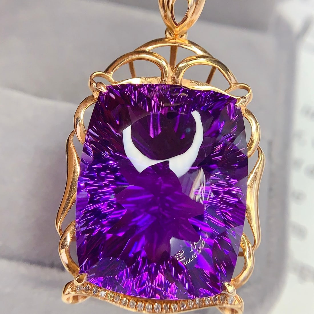 14k Gold 45.3 Ct Natural Amethyst & Diamond Pendant( Without Chain ) - 4