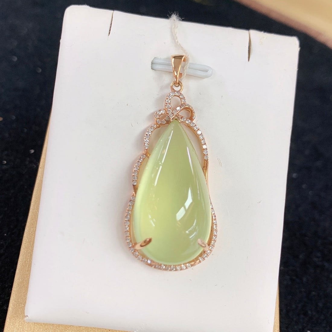 14k Gold 29.03 Ctw Natural Prehnite & Diamond Pendant( Without Chain ) - 3