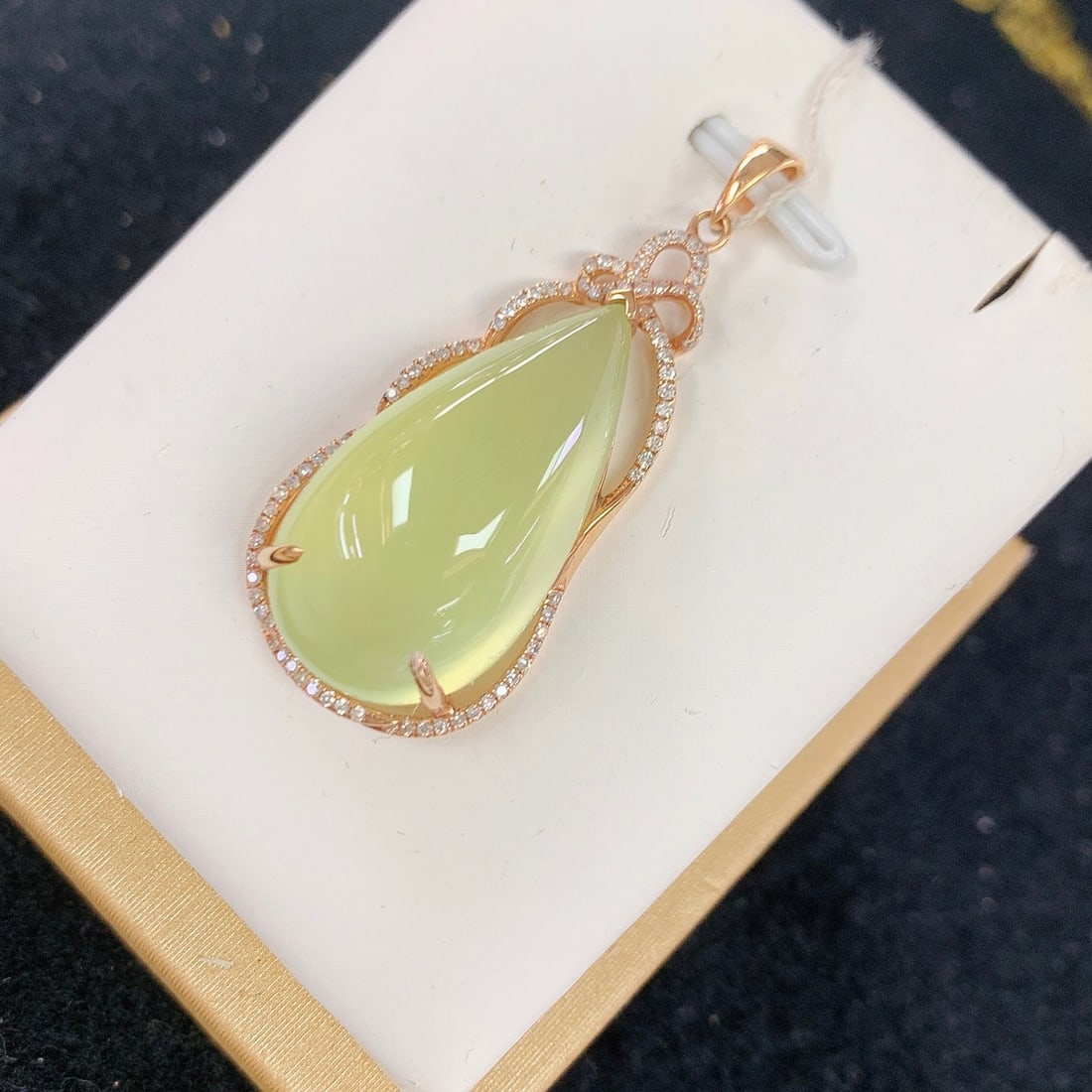 14k Gold 29.03 Ctw Natural Prehnite & Diamond Pendant( Without Chain ) - 4