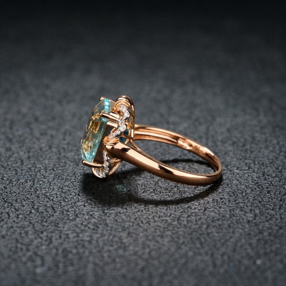 14k Gold 5.24 Ct Natural Aquamarine & Diamond Ring - 4