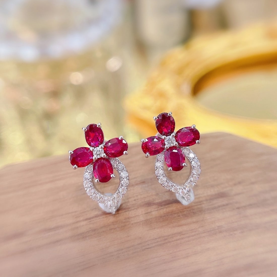 14k Gold 1.50 Ctw Natural Ruby & Diamond Earrings - 3