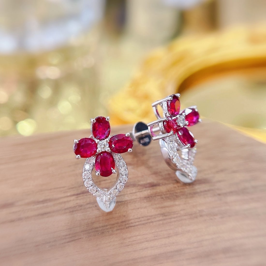 14k Gold 1.50 Ctw Natural Ruby & Diamond Earrings - 4