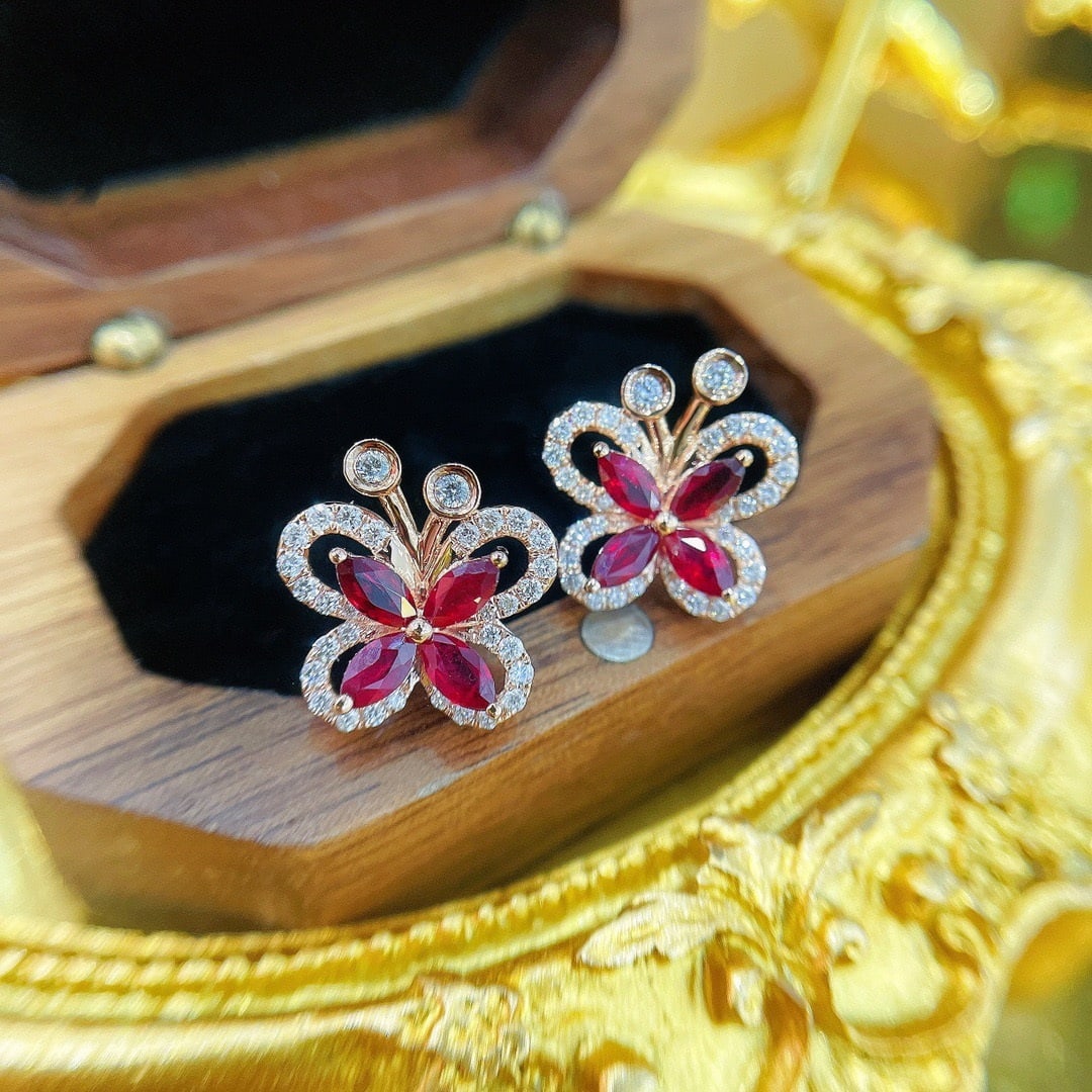 14k Gold 2.00 Ctw Natural Ruby & Diamond Earrings - 5