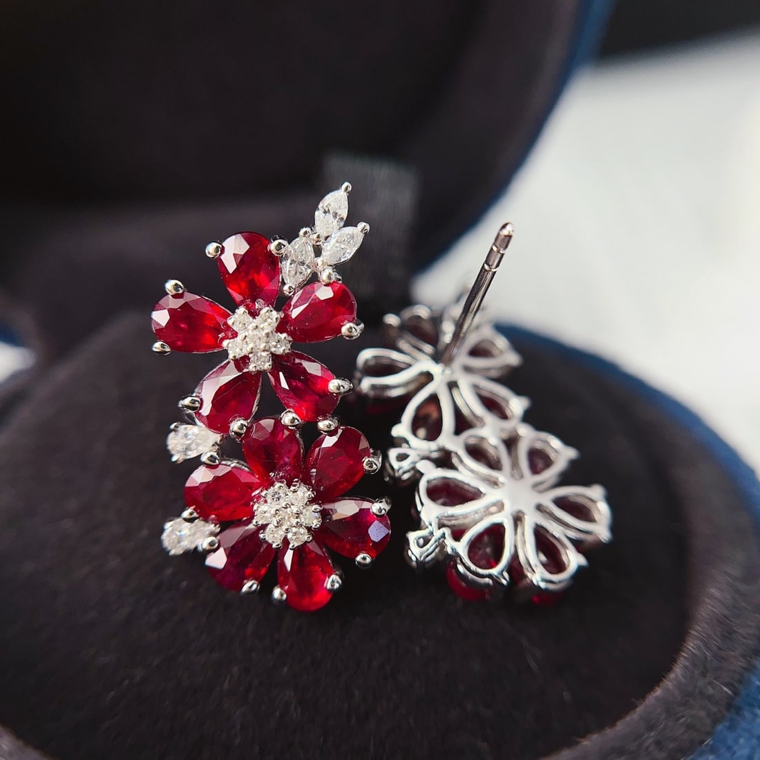 14k Gold 6.00 Ct Natural Ruby & Diamond Earrings - 5