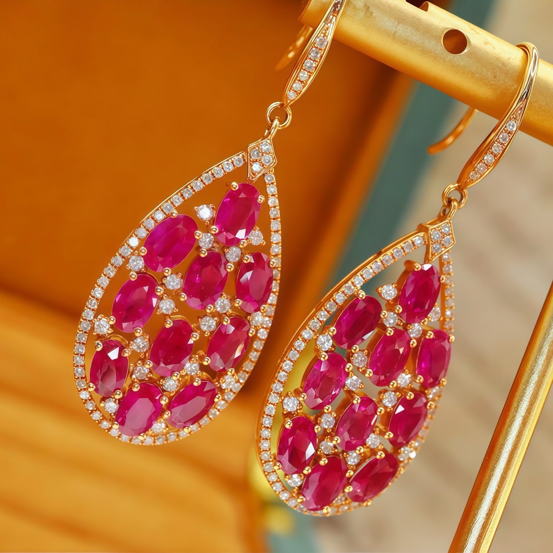 14k Gold 6.33 Ctw Natural Ruby & Diamond Earrings - 3