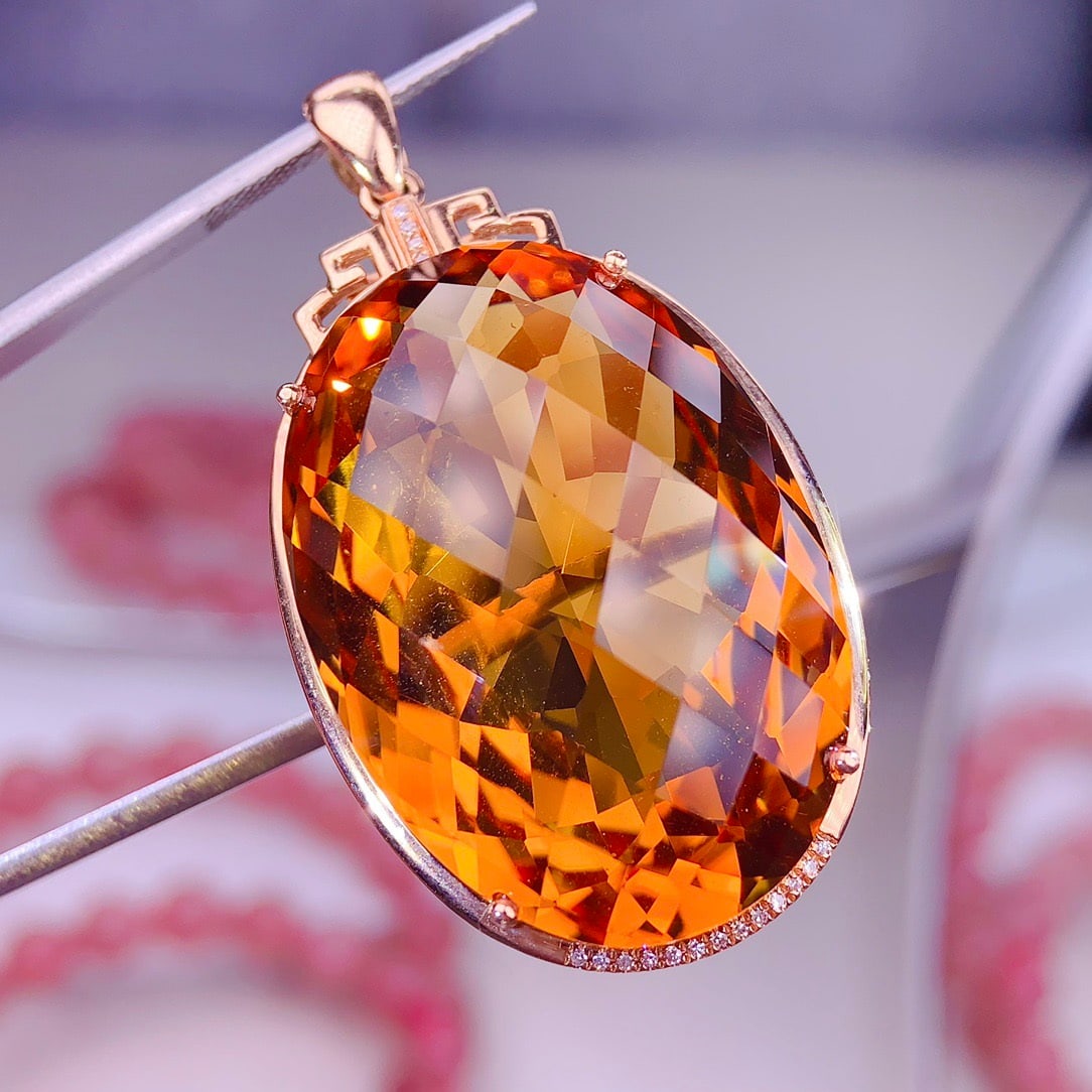 14k Gold 55 Ct Natural Citrine & Diamond Pendant( Without Chain ) - 5