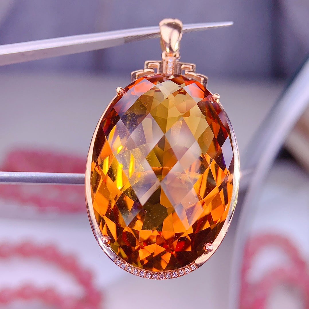14k Gold 55 Ct Natural Citrine & Diamond Pendant( Without Chain ) - 6