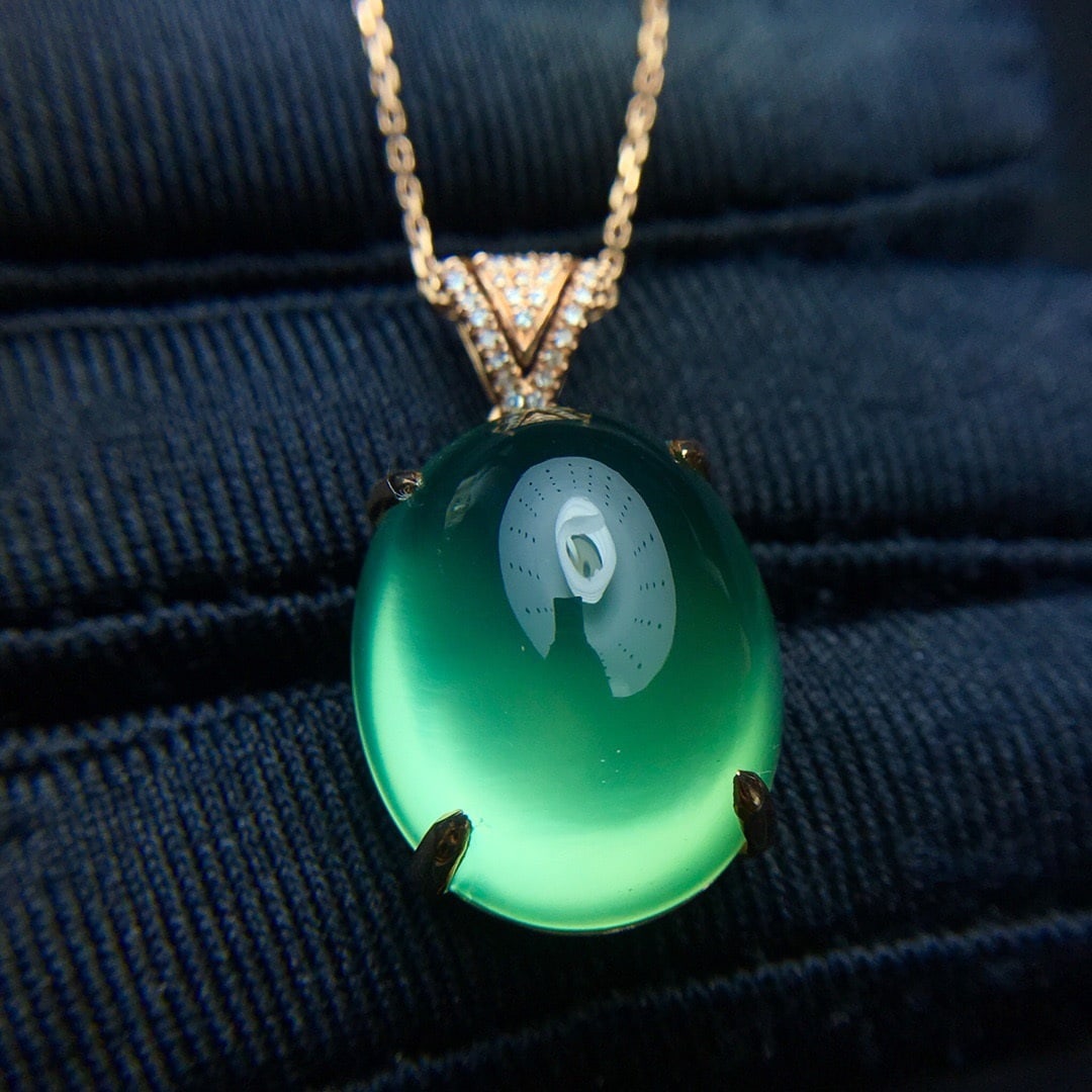 14k Gold 15.0 Ct Natural Prehnite & Diamond Pendant( Without Chain ) - 5