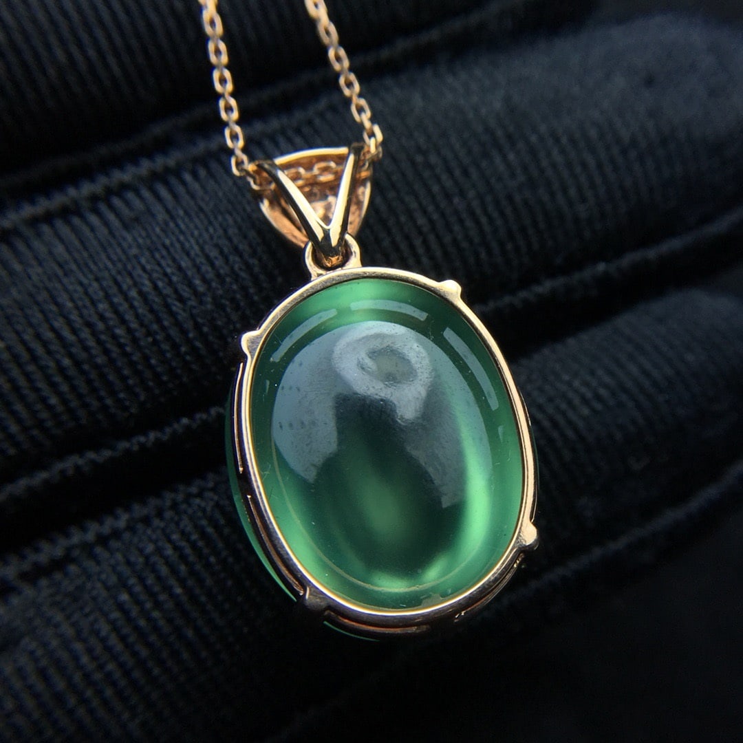 14k Gold 15.0 Ct Natural Prehnite & Diamond Pendant( Without Chain ) - 6