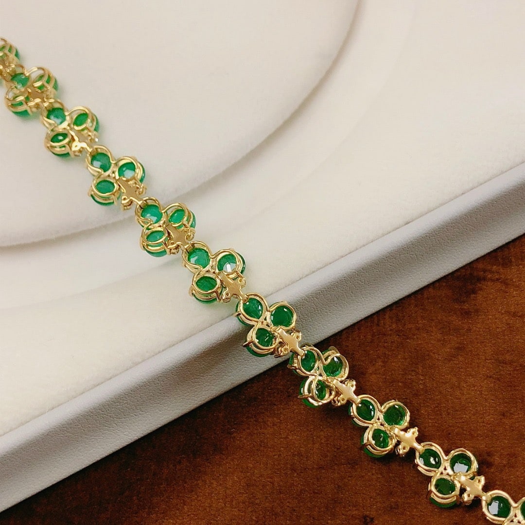 14k Gold 20.18 Ctw Natural Emerald & Diamond Bracelet - 5