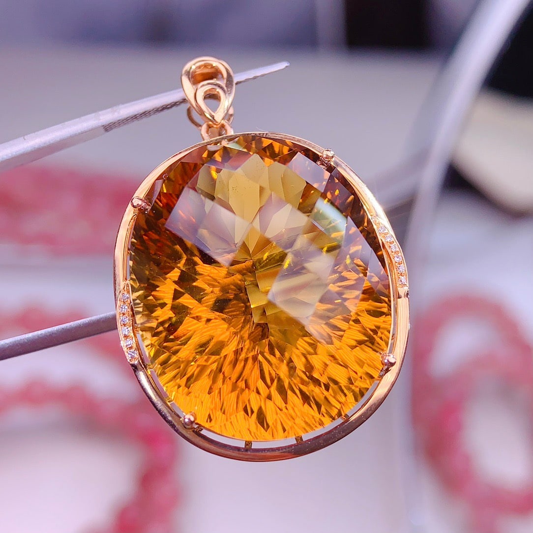 14k Gold 51 Ct Natural Citrine & Diamond Pendant( Without Chain ) - 5