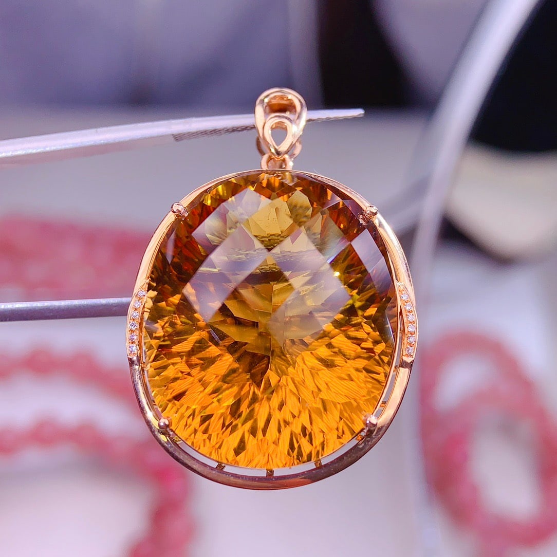 14k Gold 51 Ct Natural Citrine & Diamond Pendant( Without Chain ) - 6