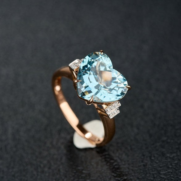 14k Gold 5.13 Ct Natural Aquamarine & Diamond Ring - 7