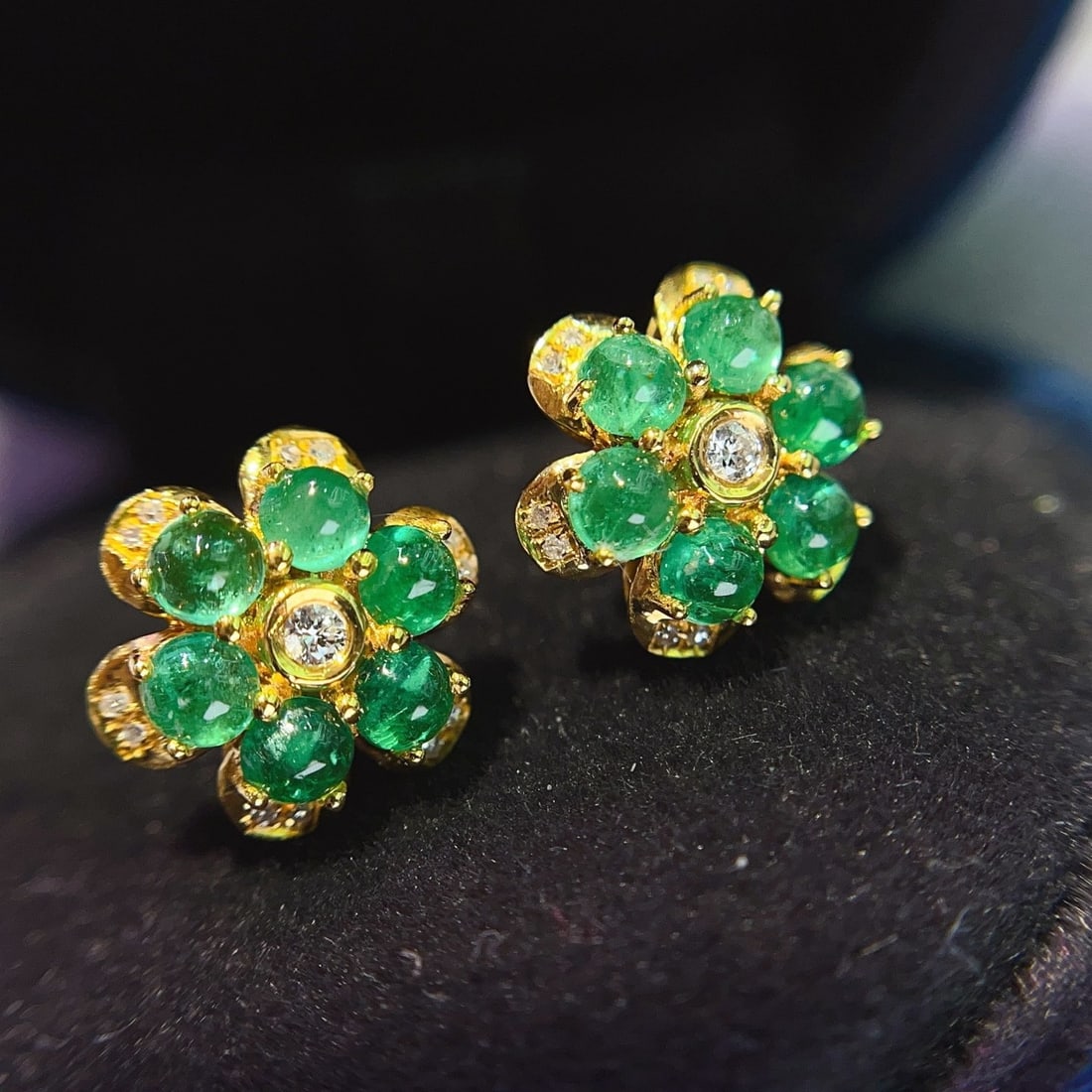 14k Gold 1.50 Ct Natural Emerald & Diamond Earrings (1 of 6)