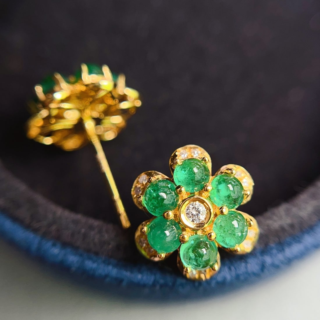 14k Gold 1.50 Ct Natural Emerald & Diamond Earrings - 5