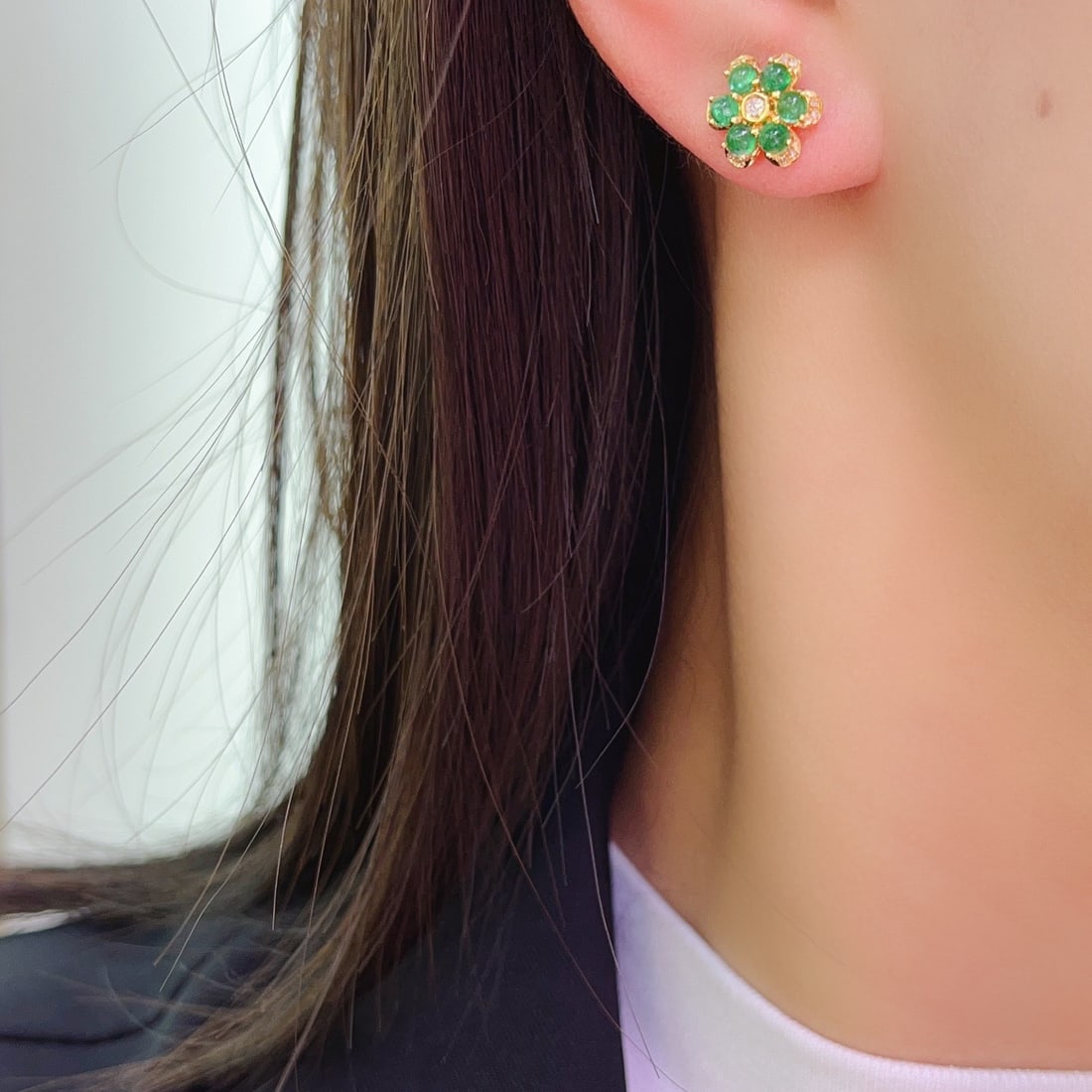 14k Gold 1.50 Ct Natural Emerald & Diamond Earrings - 6