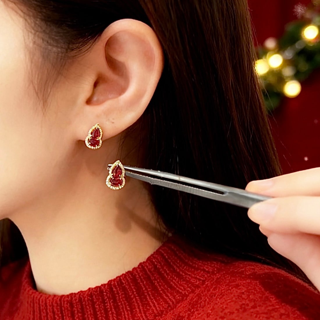 14k Gold 0.75 Ct Natural Ruby & Diamond Earrings - 2