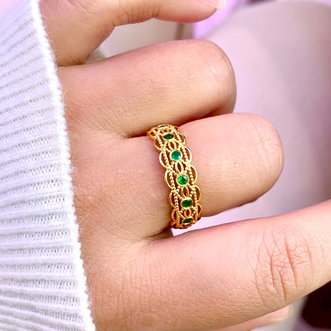 14k Gold 0.80 Ct Natural Emerald Ring - 5