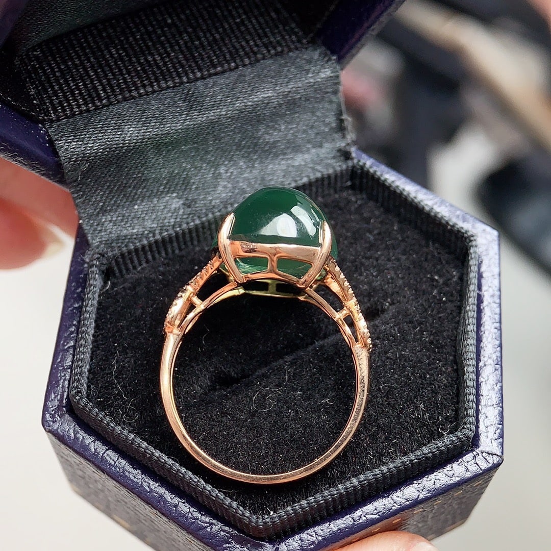 14k Gold 12.3 Ct Natural Prehnite & Diamond Ring - 6