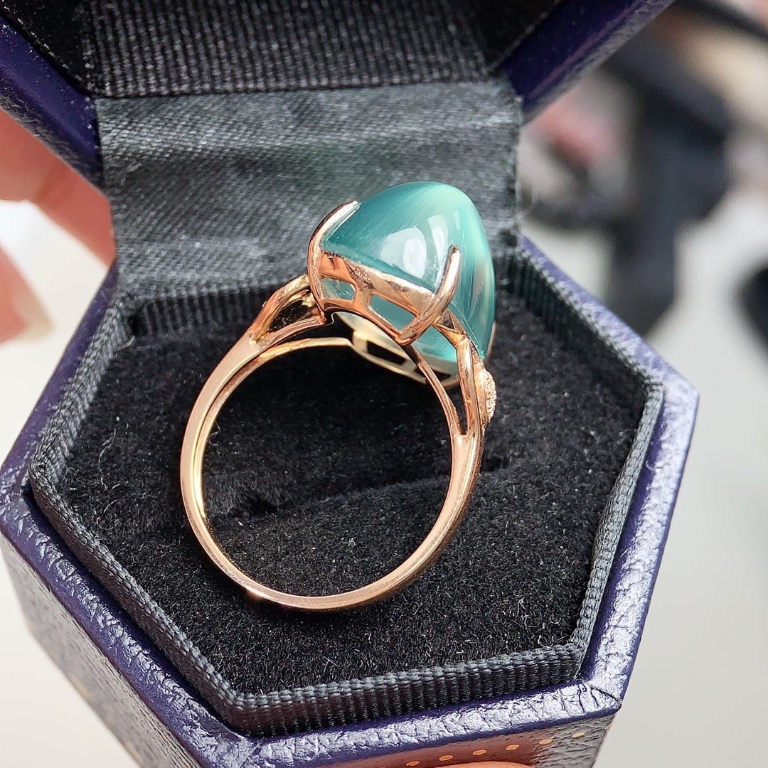 14k Gold 18.5 Ct Natural Prehnite & Diamond Ring - 6